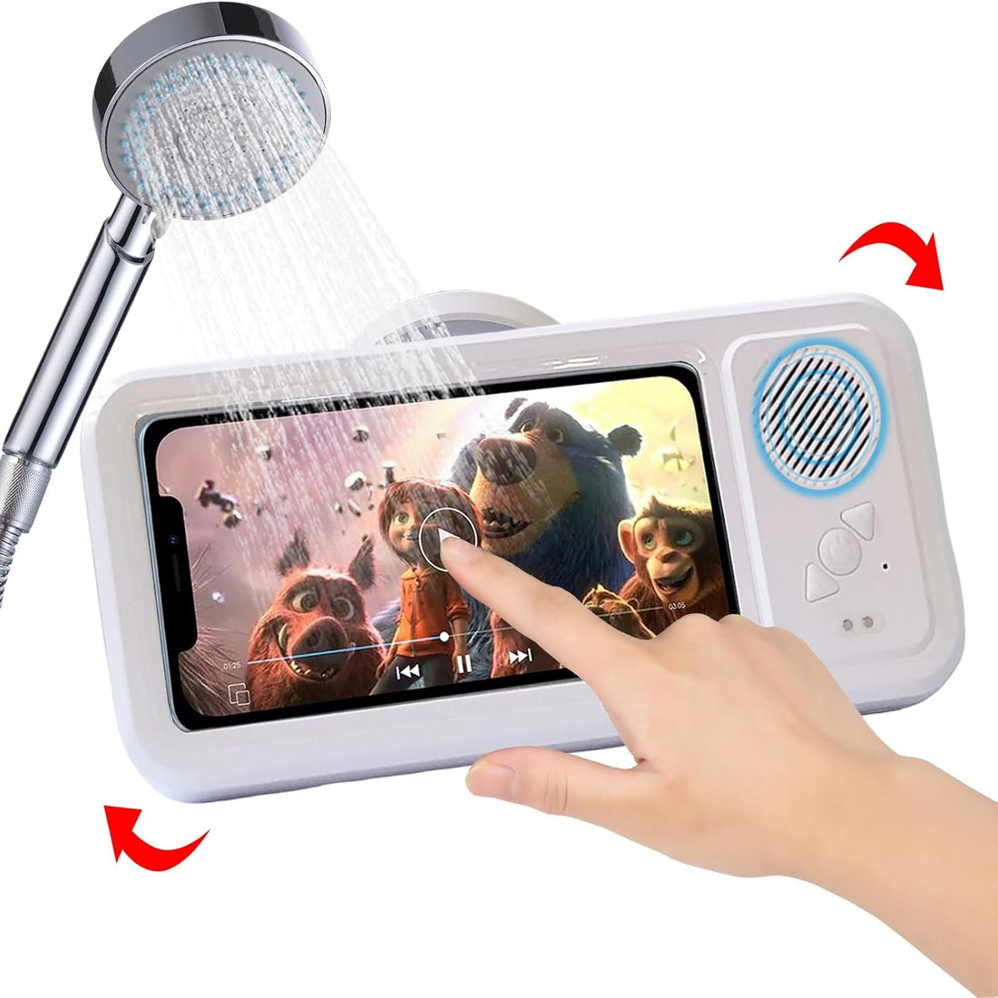 Waterproof Anti-Fog Touch Screen Wall Mounted with Bluetooth Speaker Wall Mount Phone Holder for Shower Bathroom